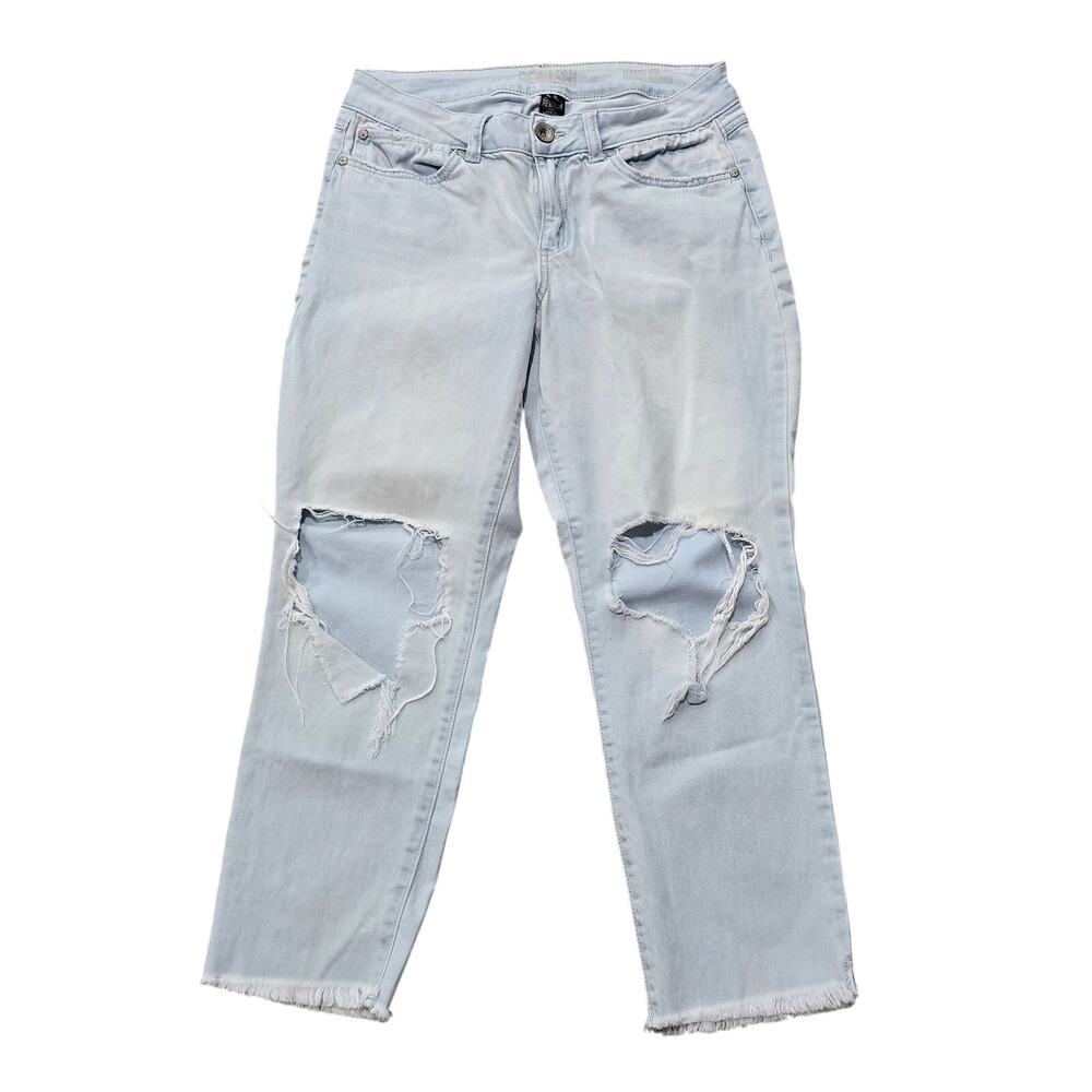 Rewash Light Wash Super High Rise Distressed Mom Denim Blue Jeans